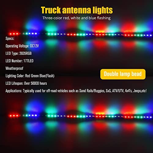 HONLEEX RGB Whip LED Lights - 3FT Waterproof Auto Strobe Antenna Light for Off-Road ATV UTV RZR Truck Boat - R-G-B Color