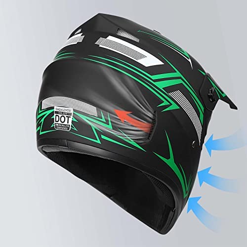 Yesmotor Youth Kids Motocross Helmet Full Face DOT Approved Green Medium with Gloves, Goggles, Mask - Durable ABS Material for ATV BMX MX