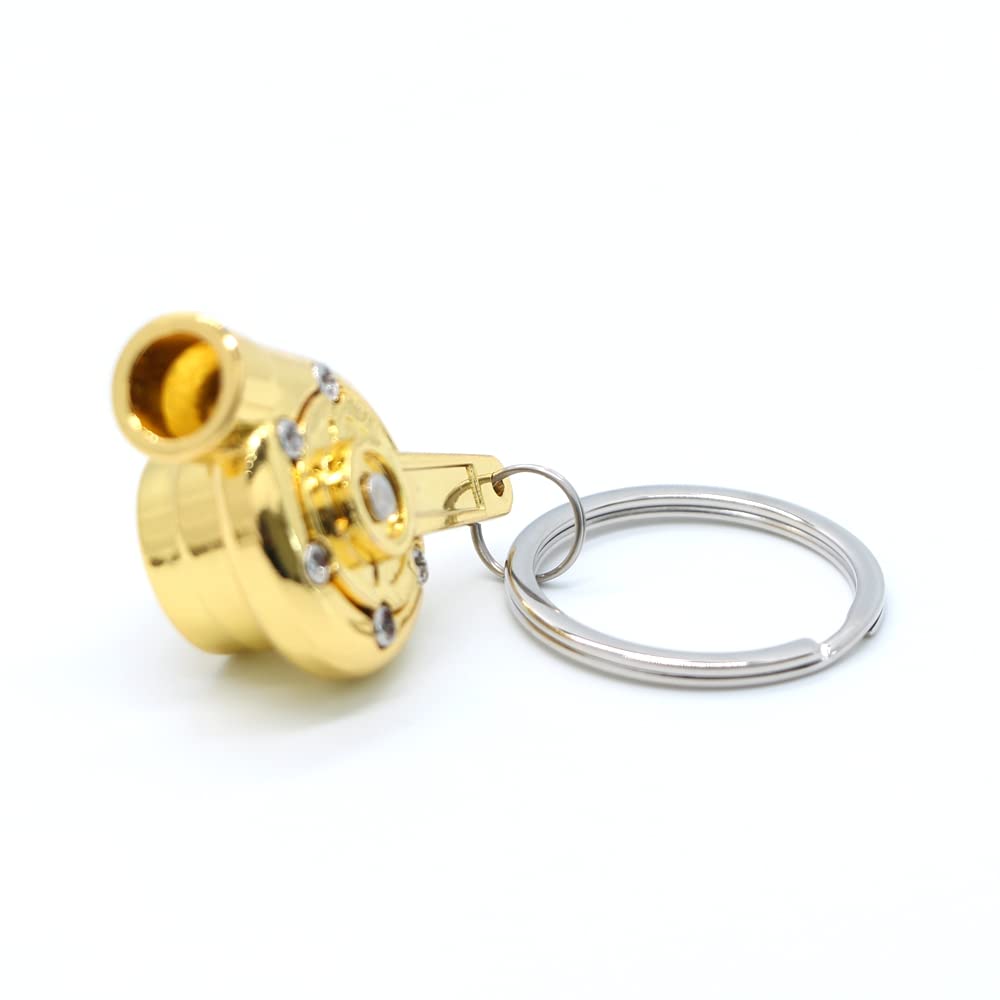 Gt//Rotors Turbo Keychain Metal Spinning Turbocharger Automotive Mini Car Part Keychain Key Ring (Gold Chrome Turbo)