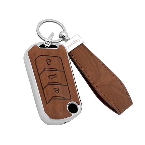 Keyzone Woodgrain Tpu Key Cover & Keychain For Mahindra Thar, Bolero, Scorpio, Xuv700, Xuv400, Xuv3X0, Xuv300, Tuv300, Marazzo F