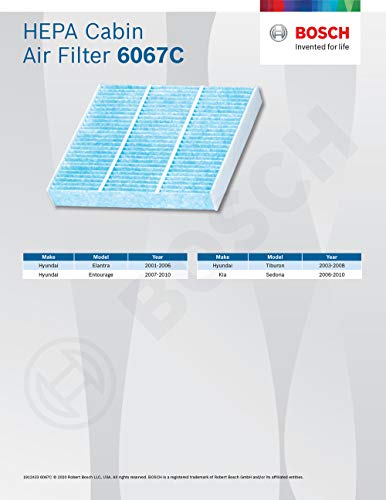 Bosch 6067C Hepa Cabin Air Filter - Compatible With Select Hyundai Elantra, Entourage, Tiburon, Kia Sedona