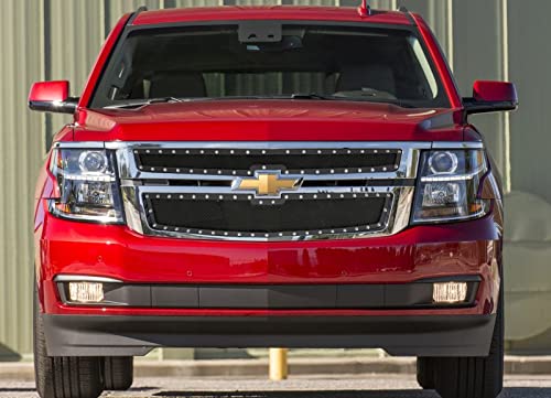 APS Black Riveted Mesh Grille for 2015-2018 Chevy Suburban & GMC Yukon XL, Stainless Steel, Model GR03LFC20H