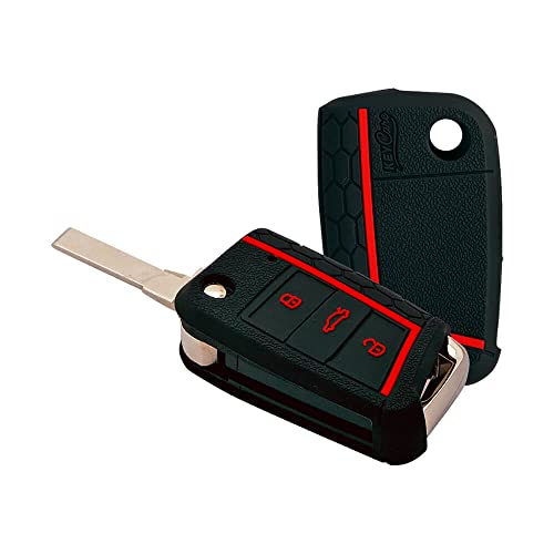 Keycare Silicone Key Cover Compatible For Skoda Kylaq, Slavia, Kodiaq, Kushaq, Octavia, Karoq, Superb 3 Button Flip Key (Black)