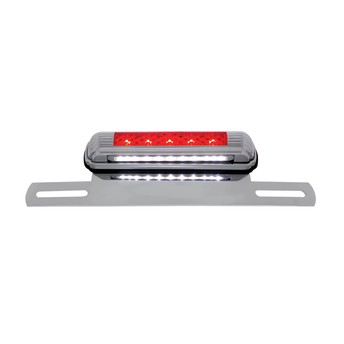 United Pacific Chrome License Plate Light & Bracket With Red Led 3Rd Brake Light - Red Led/Red Lens, S2007Led
