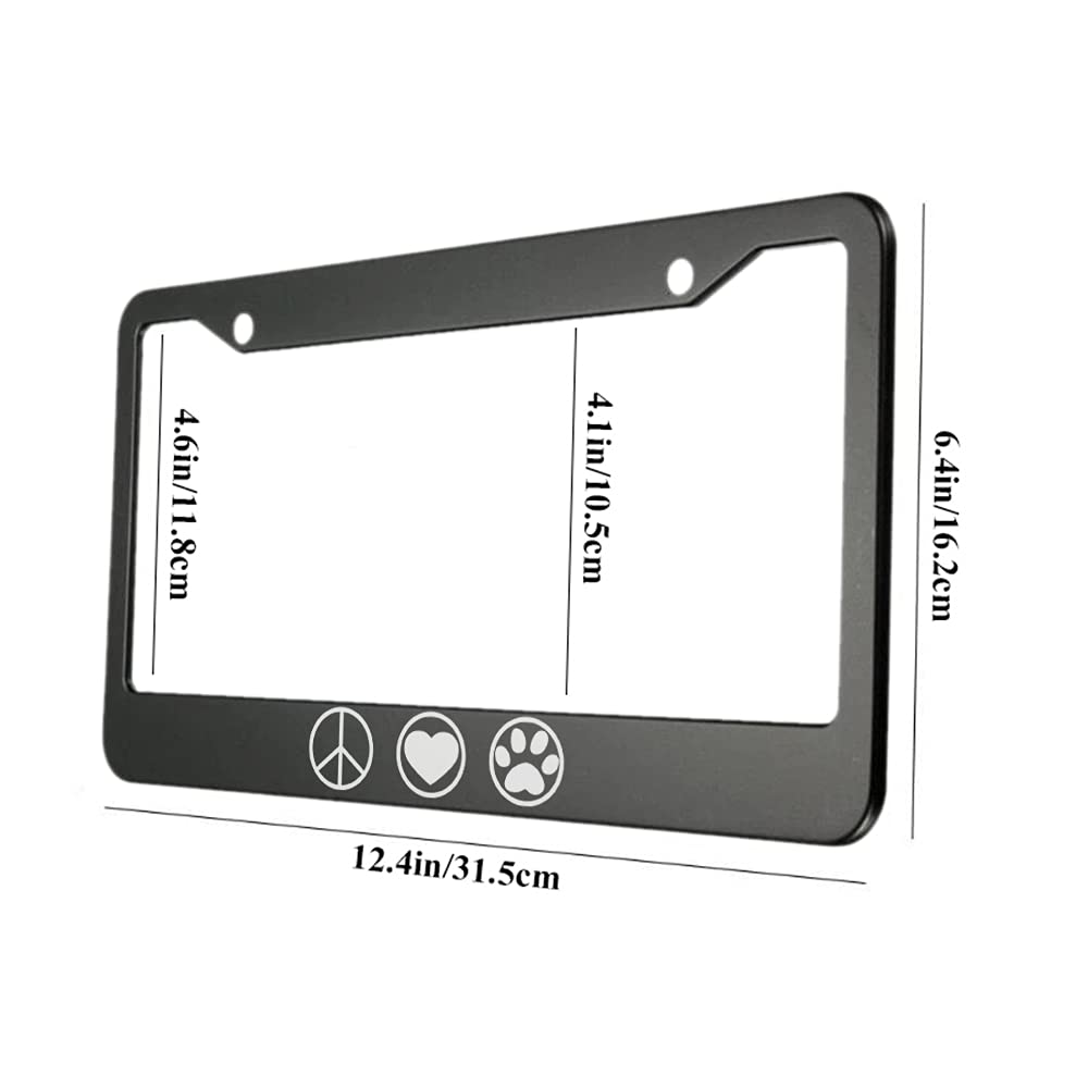 Ofloral Peace And Love Logo Aluminum Alloy License Plate Frame White Heart And Animal Paw Print In Circle Applicable To Us Stand