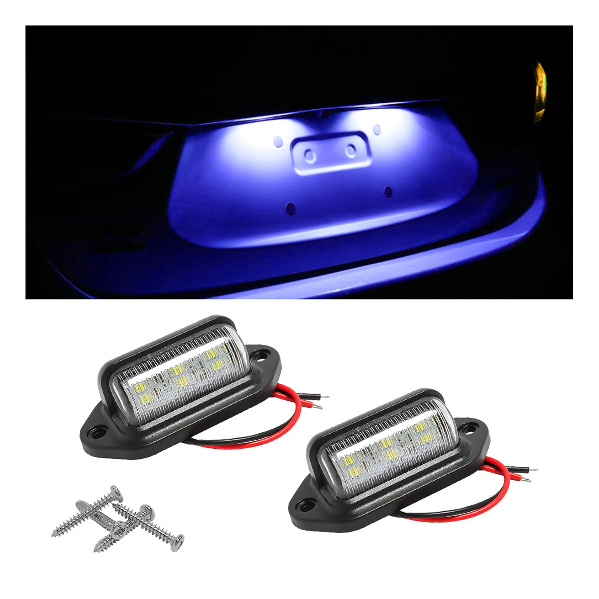 Hipopy 2Pcs Led License Plate Light, 12V/24V Waterproof 6-Smd License Plate Lamp Tail Light For Most Cars, Trucks, Trailer, Buses, Step Courtesy Light, Dome/Cargo Lights (Blue)