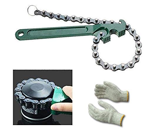 Inditrust Round 9 Inch Multipurpose Motorcycle Car Engine Oil Filter Wrench Chain Single Sided Adjustable Wrench With Gloves