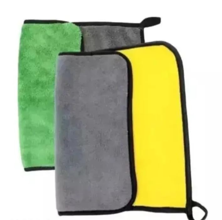 Dunexa Kitchen DualSided Microfibre Car Cleaning Cloth, Pack of 2, Green and Yellow, with Hanging Loop