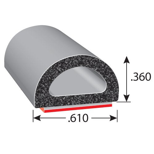 Trim-Lok D-Shaped Rubber Seal - .36    Height, 625    Width, 25 Length - Epdm Foam Seal With Bt (3M) High Strength Bonded Tape S