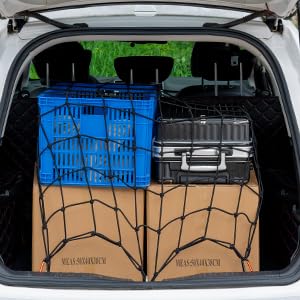 Heavy Duty Cargo Net For Pickup Truck Bed - Stretches From 5' X 7' To 15' X 21' - 12 Metal Carabiners - Compatible With Ford, Dodge Ram, Chevy, Toyota - Ideal For (Black, 5X7 Feet)