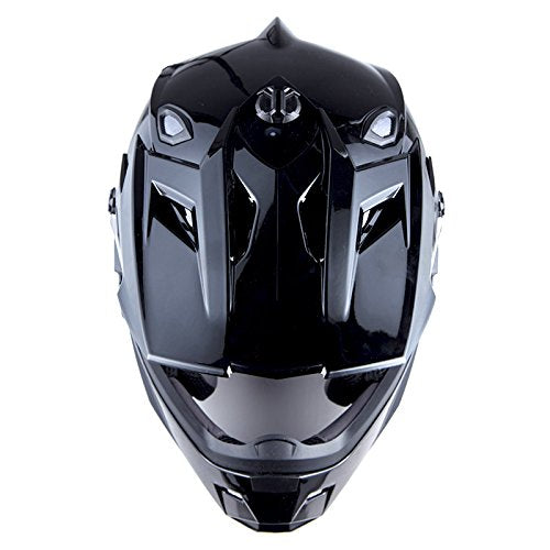 1Storm Motocross Helmet Bundle - Large Glossy Black, Thermoplastic with Goggles & Skeleton Gloves, Model HF801