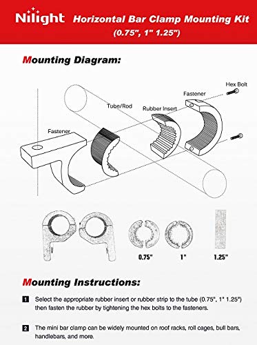 Nilight - 90027B 2Pcs Led Light Bar Horizontal Bar Clamp Mounting Kit Fit On 0.75'' 1'' 1.25'' Bull Bars Roof Racks Roll Cages F