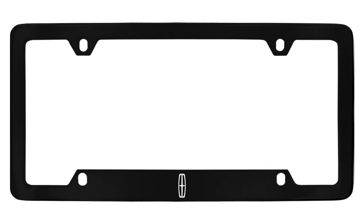 Lincoln Logo Black Coated Metal Bottom Engraved License Plate Frame Holder