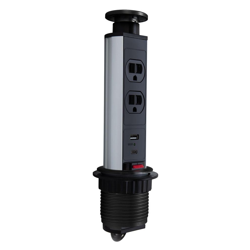 RecPro Pop Up Outlet Charger w/Wireless Phone Charger, USB 15 Amp