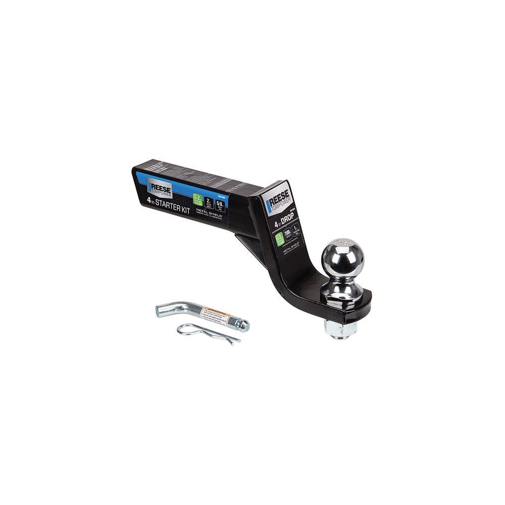 Reese Towpower 7081000 Trailer Hitch Drawbar and Ball Hitch Towing Kit, Fits Square 2 Inch Hitch Receiver, 4 Inch Drop, 7,500 lb