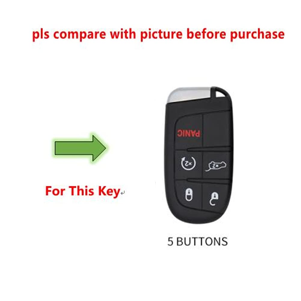 Otmik Zinc Alloy Car Key Cover Case Fit For Jeep Renegade Compass Chrysler 300C With Fluorescent Silicone Buttons (Silver Color 5 Buttons)