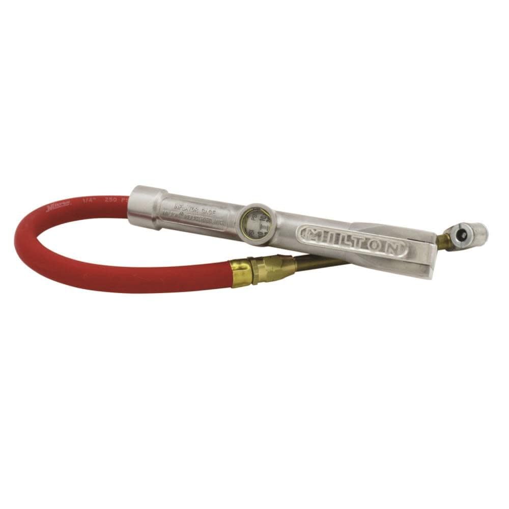 Milton 08-A1-506 Analog Tire Inflator with Pressure Gauge, 15'' Hose Large Bore Dual Head 10-160 PSI, Made In USA