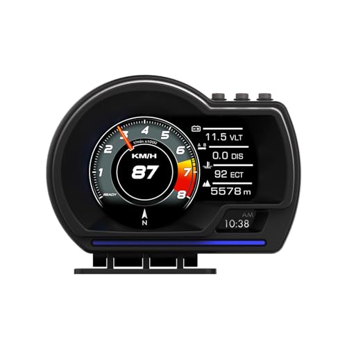 Techadro Tah1 Hud Obd2 Gps Smart Gauge Speedometer  Highresolution, No Delay Headup Display, 10 Interfaces, Rpm, Fuel, Turbo,