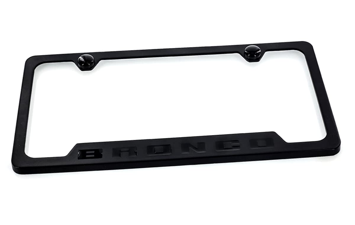 Ford Bronco Metal License Plate Frame Tag Holder - Black With Black