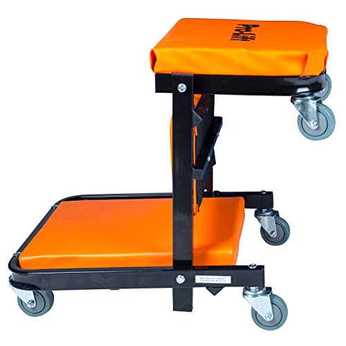 Pro-LifT 2-in-1 Rolling Folding Car Creeper & Seat, 40" Adjustable, 450 LBS Capacity, Orange, Model PL9450