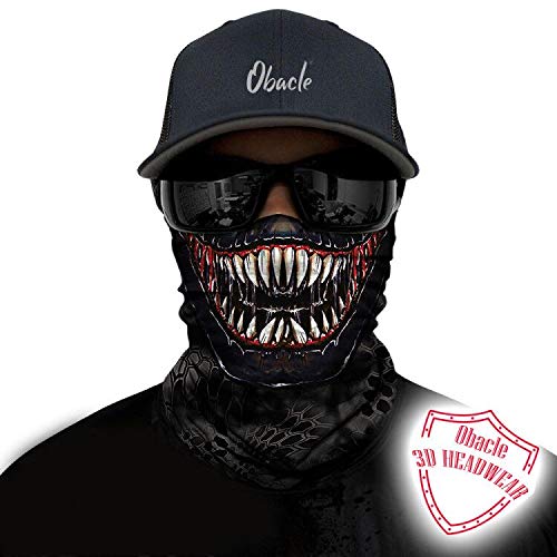Obacle Face Mask Bandana - Durable Polyester Neck Gaiter, One Size, Teeth Open Mouth White Eyes for Dust, Wind & Sun Protection