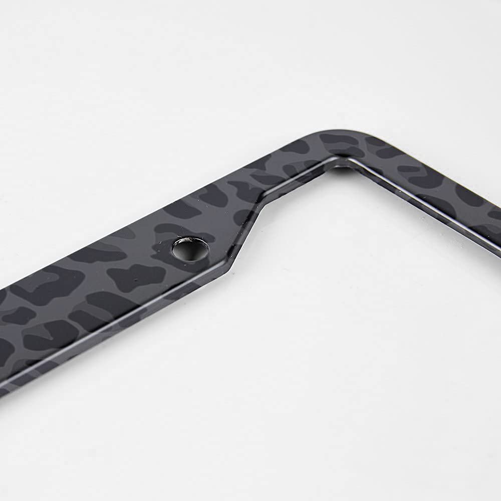Beabes Black Animal Print License Plate Frame, Aluminum, 6.4x12.4 inch, Leopard/Giraffe/Cheetah Pattern, Model: frames-txjz-a85