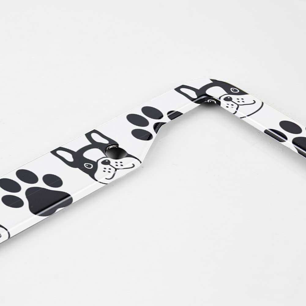 Beabes Black French Bulldog License Plate Frame Cute Pet Animal License Plate Holder Cat Paw Print Car Tag Frame License Plate C