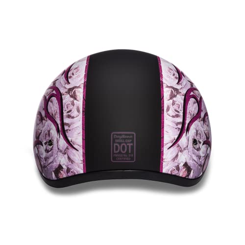 Daytona Helmets Motorcycle Half Helmet Skull Cap- Flames Pink 100% Dot Approved