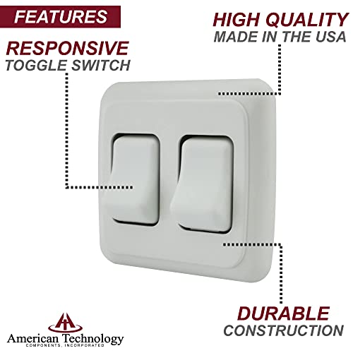 American Technology Components Double SPST On-Off Switch, 12V, Copper, White Bezel for RV, Trailer, Camper