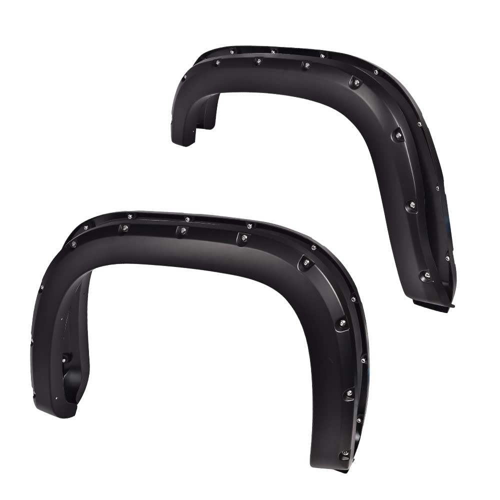 PIT66 Fender Flares, Compatible With 07-13 GMC Sierra 1500, Smooth Matte Pocket Riveted Style Wheel Flares, 4 Pcs