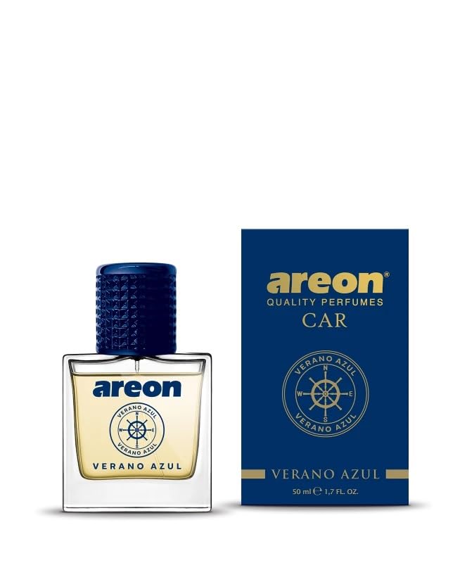 AREON MCP07 Car Perfume 1.7 Fl Oz. (50ml) Glass Bottle Car Air Freshener Spray, Verano Azul (Seashore Freshness)