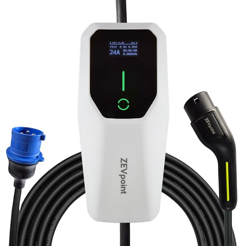 Zevpoint 7.2 Kw Ev Charger | Carry Bag + Holder Clips + Cee Socket | 32A, Waterproof | 5M Cable, 3 Display | Adjustable Power |