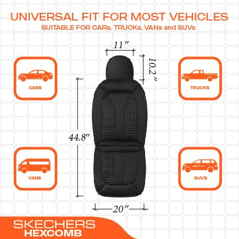 Skechers Memory Foam Car Seat Covers, Hexcomb Breathable Thick Seat Covers Black Two Front Seat Covers, Airbag Compatible, Autom