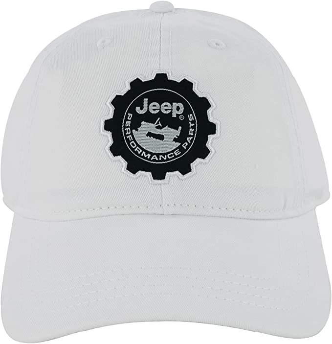 Jeep Hat Performance Parts Gear Logo Heavy Twill White Baseball Cap