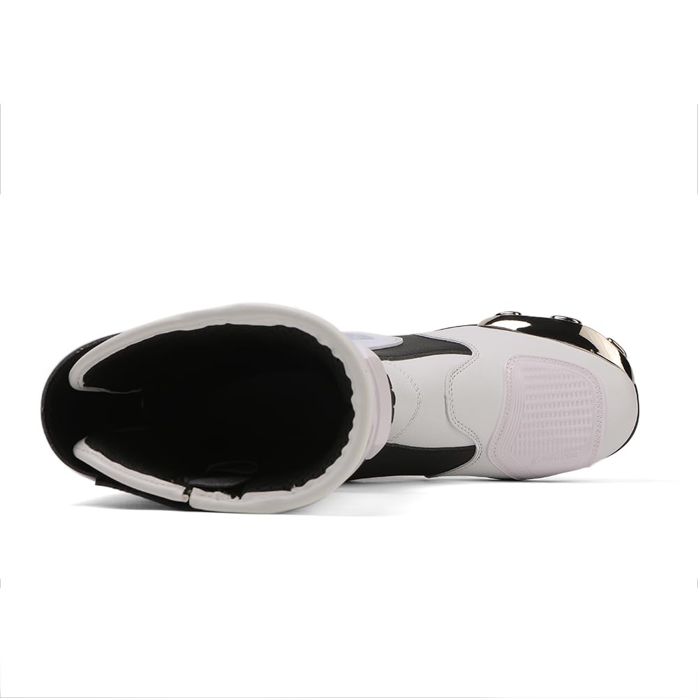 Zeozoom Motorcycle Riding Boots - Leather, Anti-Slip, White, Size 7 Women/6 Men, Model zeo-001