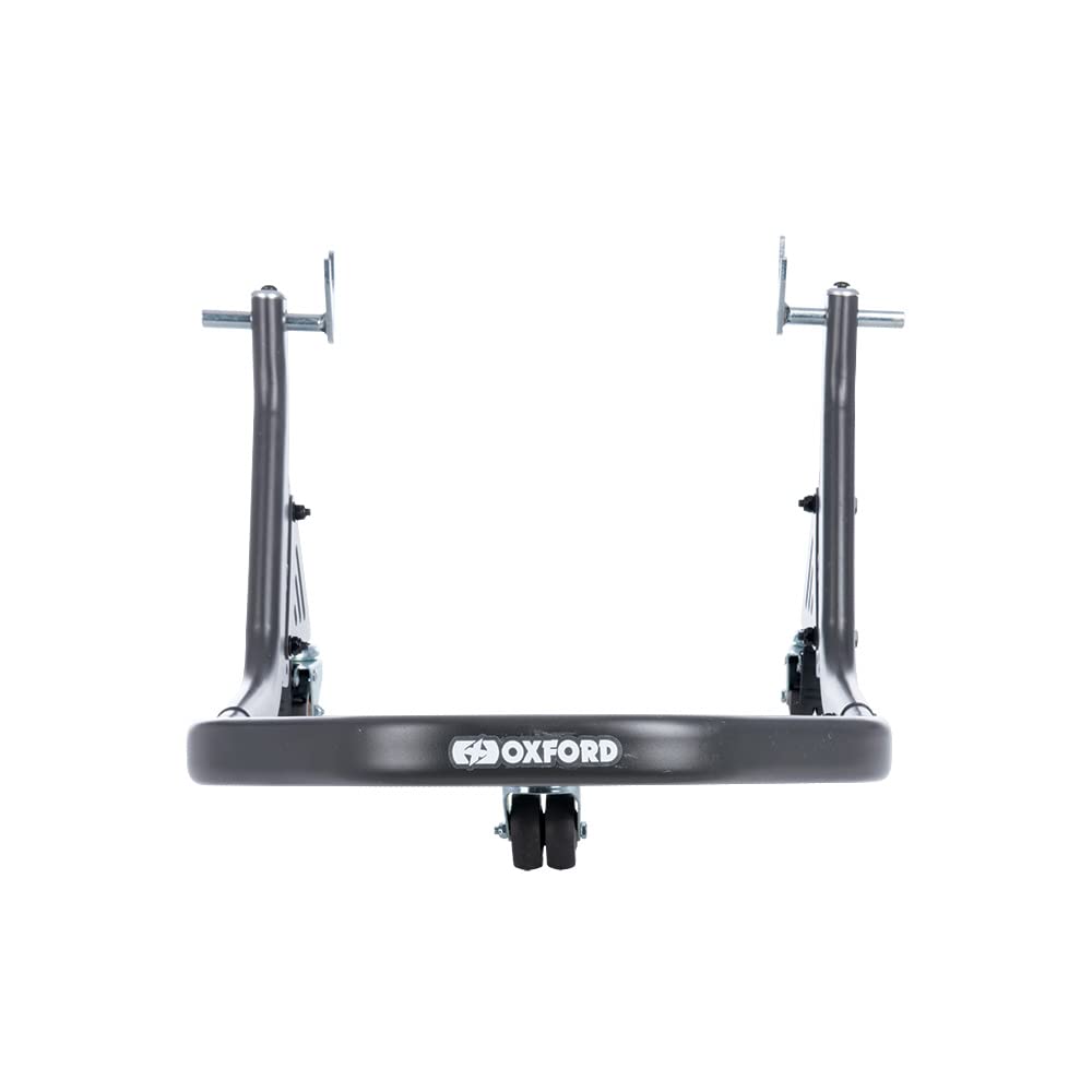 Oxford Rear Dolly Paddock Stand - Steel Motorcycle Workshop Equipment with Casters, Grey, Model OX296