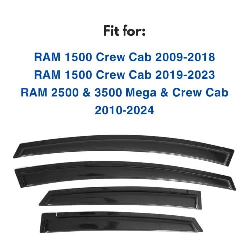Ig Window Visor Compatible With 2009-2018 Ram 1500 Crew/Mega Cab, Vent Visors Shades For 2010-2024 Ram 2500 & 3500, 2019-2024 Ra