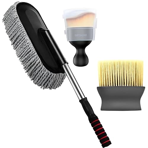 Sarte Car Cleaning Brush And Microfiber Duster With Extendable Handle Combo Interior Detailing Brush Dusting For Car Exterior Ac