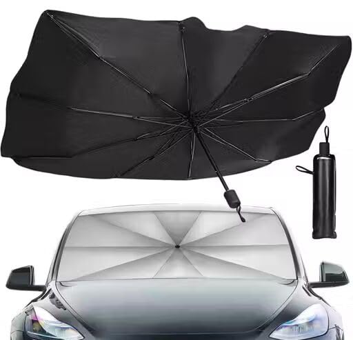 Car Windshield Sun Shade Umbrella, Foldable Front Window Cover for Heat Insulation and Sun Protection, Fits Most Vehicles (Black