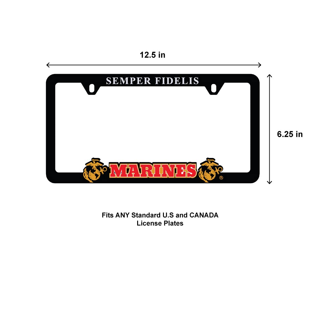 AUTOBOXCLUB USMC Car License Plate Frame - Weatherproof ABS Plastic, Model LP002-USMC, Universal Fit, Decal & Mounting Screws Included