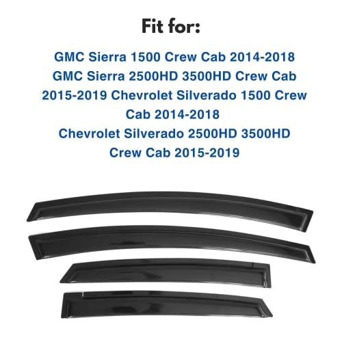 Ig Window Visor For 2014-2018 Chevy Chevrolet Silverado & Gmc Sierra 1500, 2500Hd 3500Hd 2015-2019, Rain Guard Tape-On Side Vent