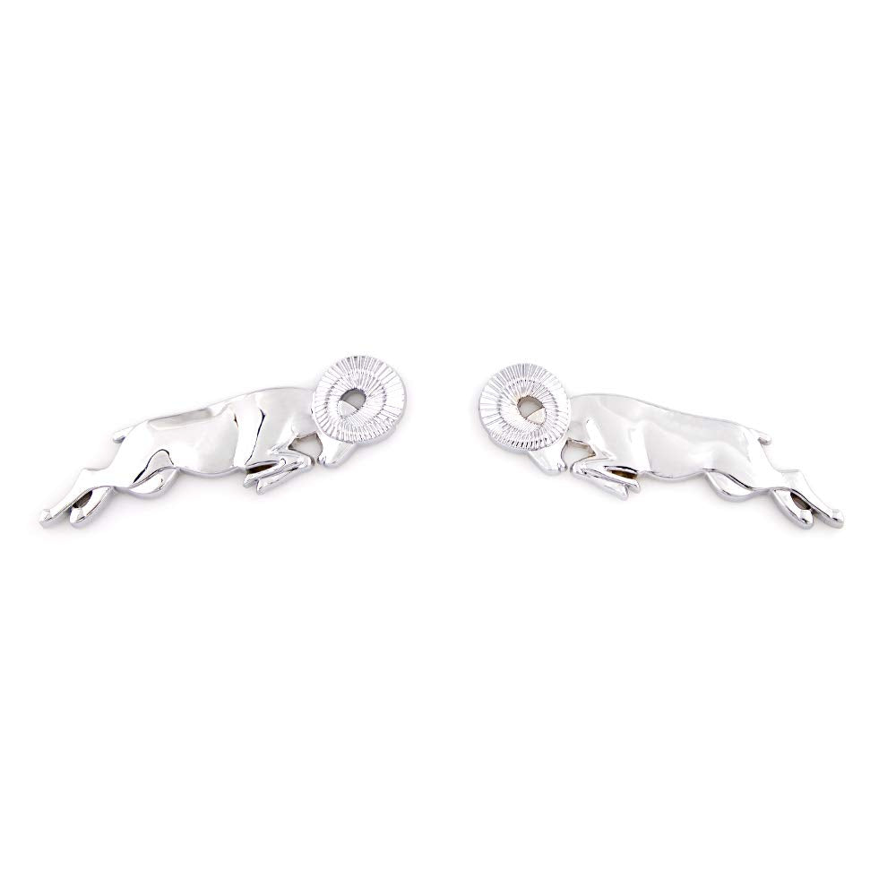 2Pcs 3D Car Emblem For Leaping Ram Body Fender Emblem Premium Car Nameplates For Ram 1500 (Silver)