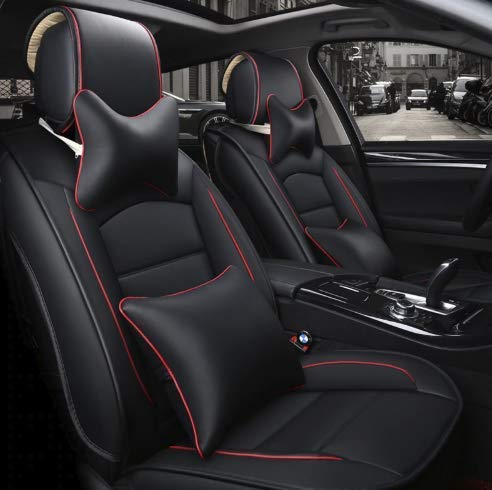 Hi Art Leatherette Custom Fit Front and Rear Car Seat Covers Compatible with Kia Seltos, Black and Red