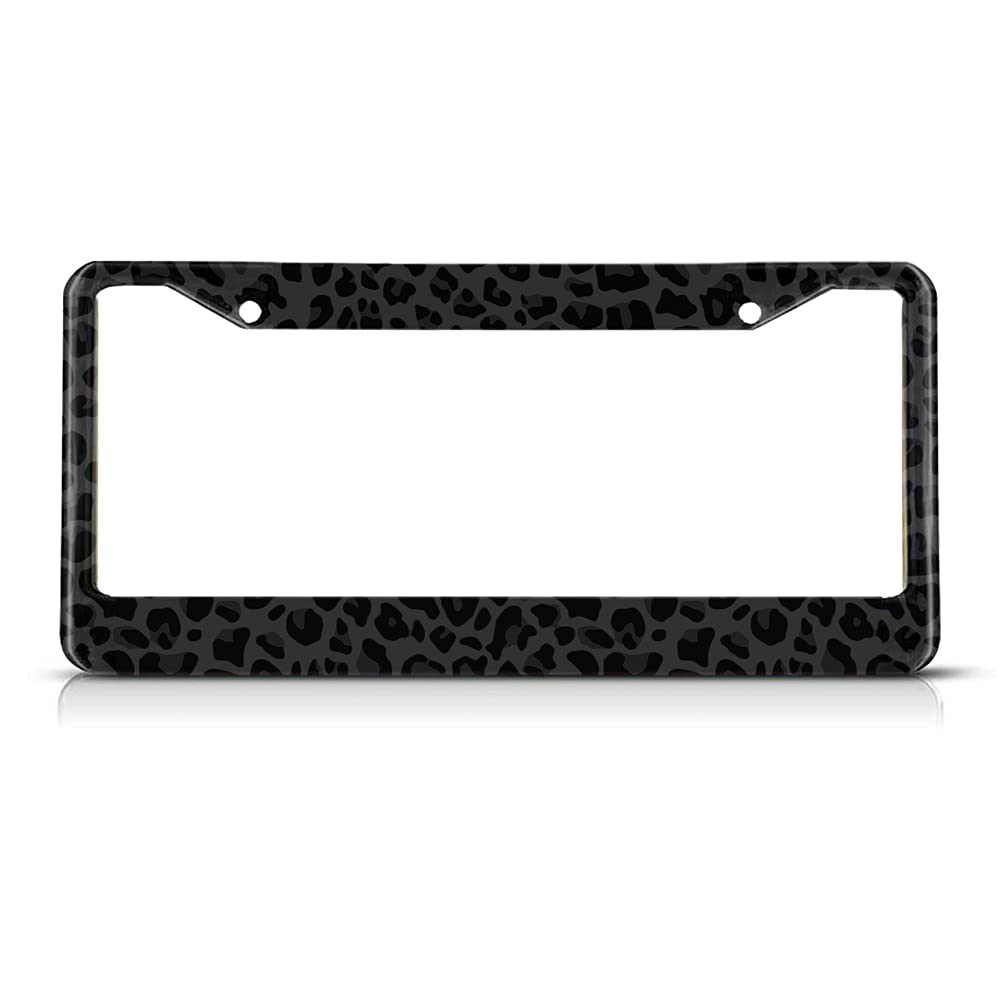 Beabes Black Animal Print License Plate Frame Leopard License Plate Holder Giraffe Cheetah Pattern Car Tag Frame License Plate C