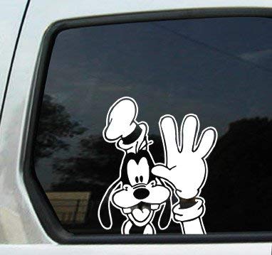 Goofy Waving Peeking Car Truck Vinyl Decal Sticker (White, 6'')