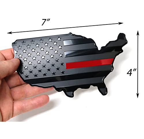 Mull Usa Black Flag Map Auto Emblem With Red Line For Cars Trucks 7"X4"