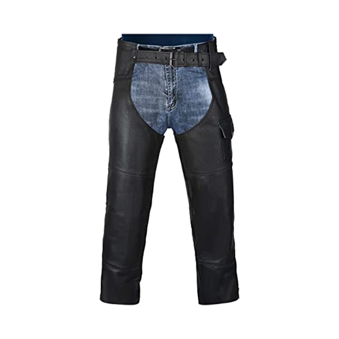 Hwk Motorcycle Leather Chaps For Men And Women, Black Motorcycle Chaps For Road Rash Protection And All-Weather Comfort, Stylish