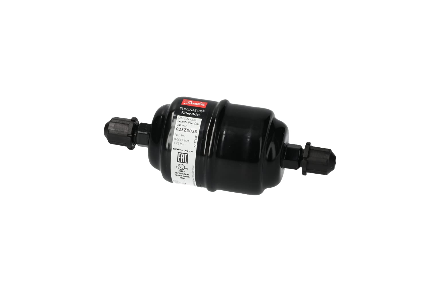 Danfoss Filter Drier DML032, 1/4" Size, MWP 667 PSIG/46BAR, Reliable Refrigeration Component