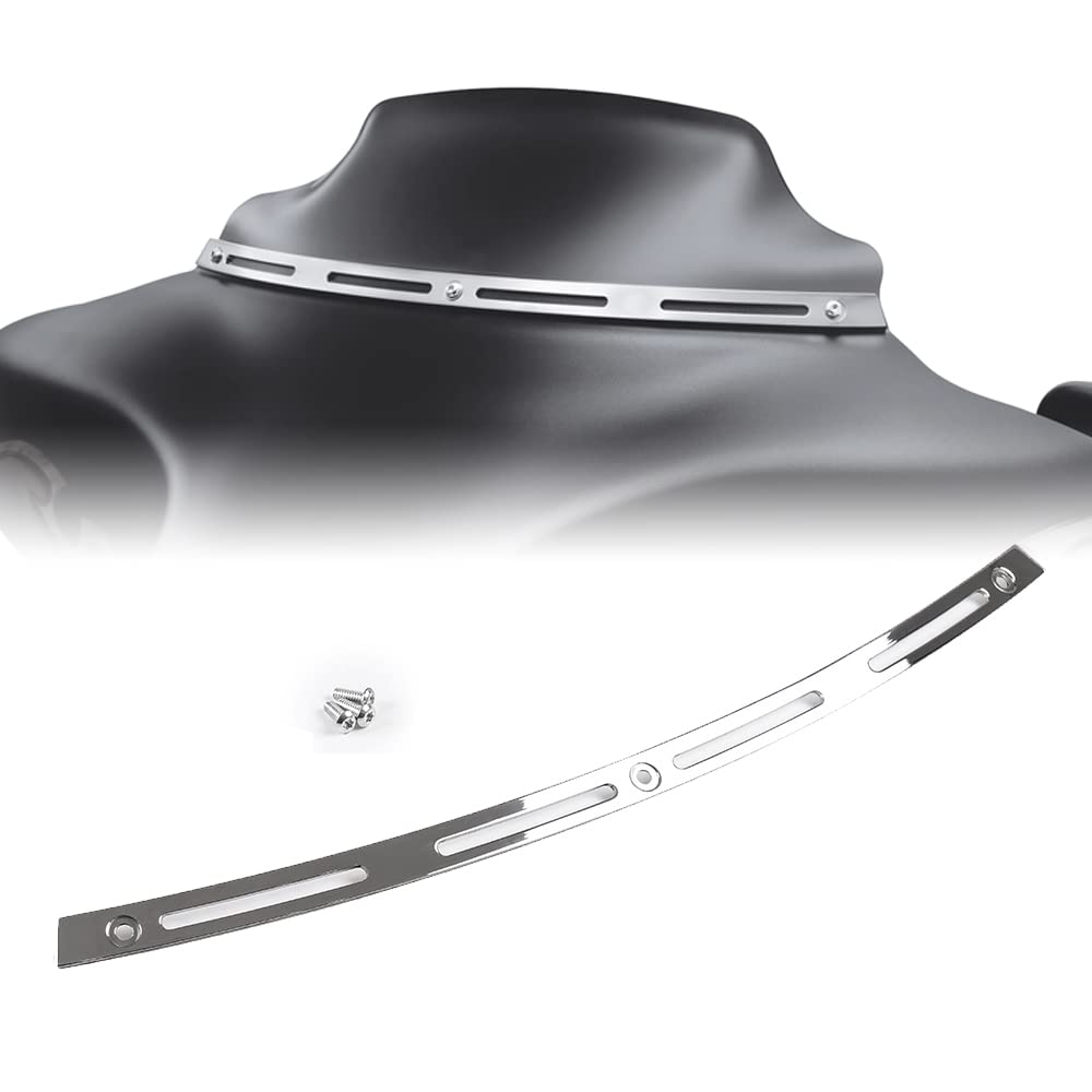 Wynmoto Polished Stainless Slotted Batwing Windshield Windscreen Trim Chrome Compatible For 96-13 Harley Touring Electra Street Glide Ultra Limited Tri Glide 1996-2013