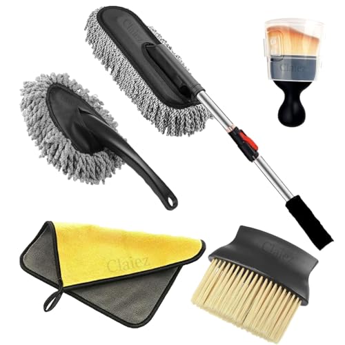 Claiez 5 Pcs Microfiber Car Duster With Long Handle Car Cleaning Brush Exteriror And Interiror Car Cleaning Cloth Car Ac Vent Cl